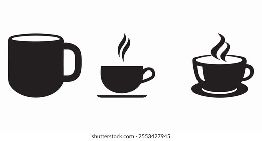 Coffee cup Vector Illustration, Tea cup icon set. Cups of coffee and tea symbol collection. cup a coffee icon, Hot coffee cup icon isolated, Tea mug with steam. tea pot clipart isolated.
