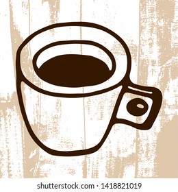 Coffee cup vector illustration with texture background. Hot drink concept. Design element for greeting cards, quotes, posters, covers of notebooks, sketchbooks and more. 