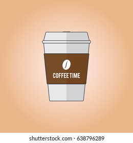 Coffee cup vector illustration with the words its coffee time. Isolated background available in editable file.