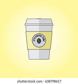 Coffee cup vector illustration with the words its coffee time. Isolated background available in editable file.