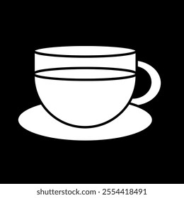 Coffee cup vector image, tea cup clip art, cup of tea icon, white on black background