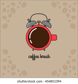 Coffee cup. Vector. Line design. Alarm-clock