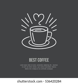 Coffee cup vector line icon. Barista equipment linear logo. Outline symbol for cafe, bar, shop.