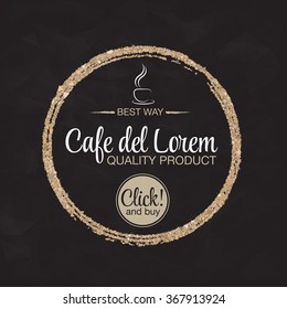 Coffee cup vector logo design template with golden ring. Vector coffee shop labels