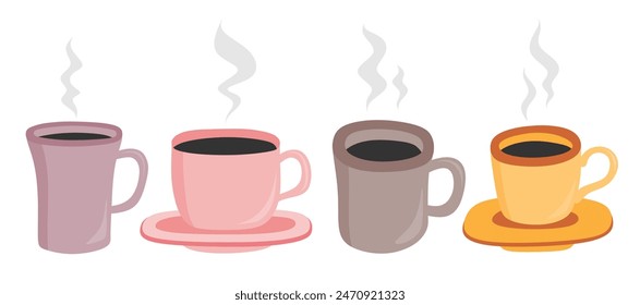 Coffee cup vector set cute cartoon style.