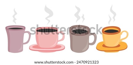 Coffee cup vector set cute cartoon style.