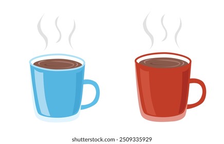 Conjunto de Vector de taza de café. Clipart de taza de café caliente. Taza de té o café. Vector plano en estilo de dibujos animados aislado sobre fondo blanco. Bebida o Clipart de bebidas.