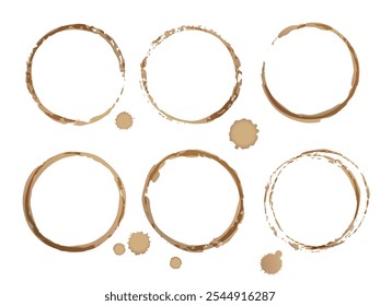 Coffee cup vector stains, Isolated on white coffee stain background, tea ring stamps and splatters Illustration