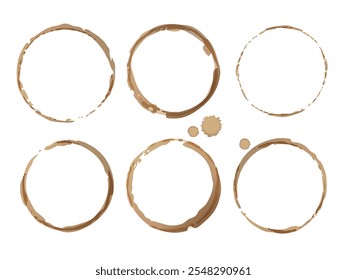 Coffee cup vector stains, Isolated on white coffee stain background, tea ring stamps and splatters Illustration