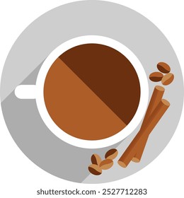 Coffee Cup Vector. Top View. Hot Americano Coffee. Espresso Fast Food Cup Beverage. Bubbles. White Mug. Eps 10.flat style