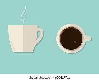 Coffee cup Vector, Top view and side view, On Green pastel background.