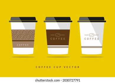 KAFFEE-CUP-VEKTOR MIT GELBEM HINTERGRUND, EINGESETZT, ETIKETT, ILLUSTRATION