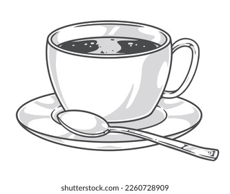Coffee cup vintage logotype monochrome with freshly brewed hot drink for breakfast or afternoon snack vector illustration