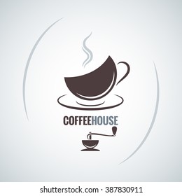 coffee cup with vintage coffee mill vector background