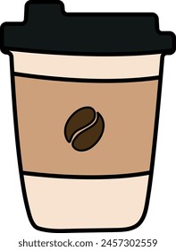 Coffee cup in warm brown tones with black outline