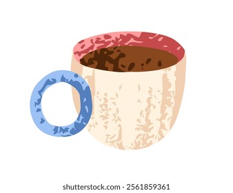 Coffee cup. Warm drink in mug. Hot beverage, teacup with handle. Morning americano, cocoa in modern handmade textured ceramics. Flat graphic vector illustration isolated on white background