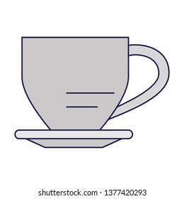 Coffee cup warm on plate isolated blue lines