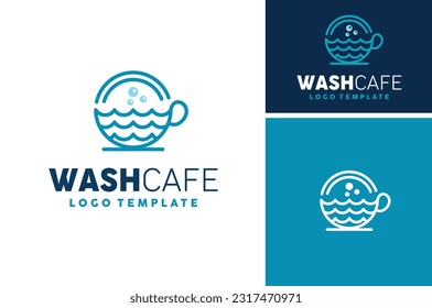 Coffee cup Water with Bubble Soap Wash for Cafe Laundry logo design