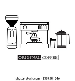 Coffee cup, water cup. Hand drawn icon set. vector illustration isolated on background