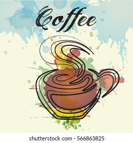 Coffee cup, watercolor