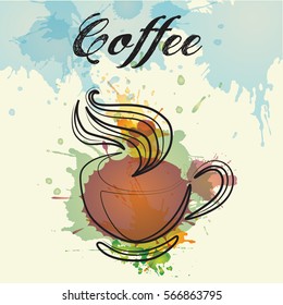 Coffee cup, watercolor, vector, illustration