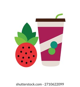 Una taza de café con patrones de sandía y uva