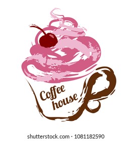 Coffee cup - coffee with a whipped cream or cappuccino. In pastel colors. Hand made vector illustration. Vector illustration.