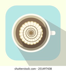coffee cup with whipped cream and caramel icon long shadow 