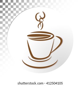 Coffee cup with white backing icon. Graphic design for printed materials, websites and posts on the Internet.