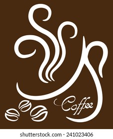 Coffee cup white on brown background, illustration