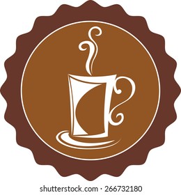 Coffee cup white on brown background, illustration