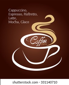 Coffee cup white on brown background, illustration