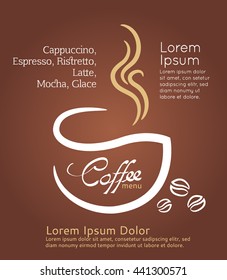 Coffee cup white on brown background, illustration