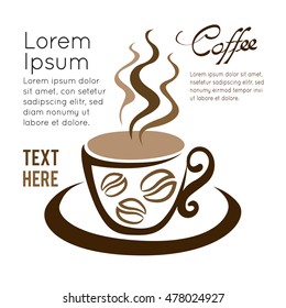Coffee cup white on brown background, illustration