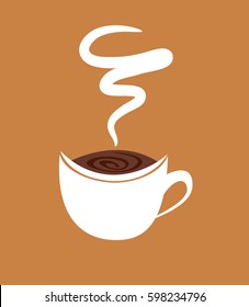 Coffee cup white on brown background, illustration