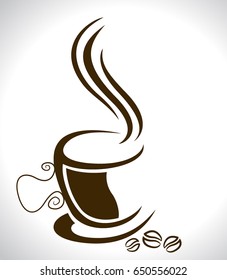Coffee cup white on brown background, illustration