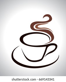 Coffee cup white on brown background, illustration