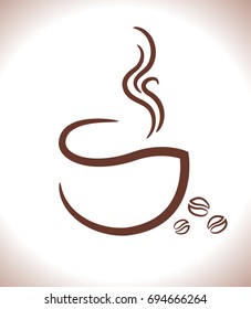 Coffee cup white on brown background, illustration