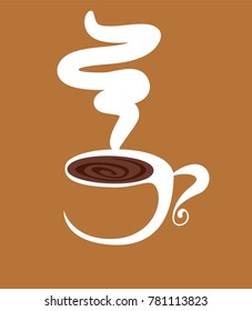 Coffee cup white on brown background, illustration