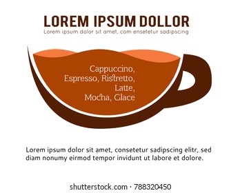 Coffee cup white on brown background, illustration