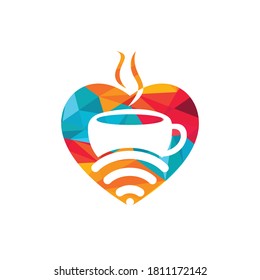 Kaffeetasse mit WiFi und Herz-Vektorsymbol. Kreative Logo-Design-Vorlage für Café oder Restaurant.