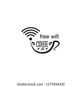 coffee cup and wifi icon with doodle text