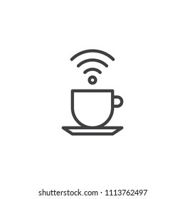 Coffee Cup with Wifi outline icon. linear style sign for mobile concept and web design. wi-fi zone service simple line vector icon. Symbol, logo illustration. Pixel perfect vector graphics