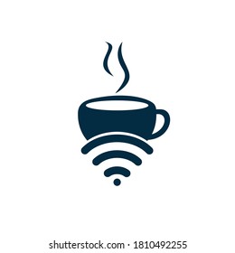 Coffee cup with WiFi vector icon logo. Creative logo design template for cafe or restaurant.