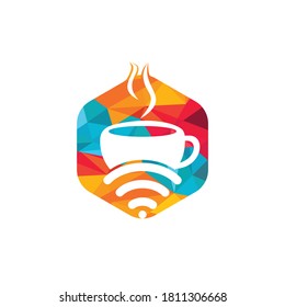 Coffee cup with WiFi vector icon logo. Creative logo design template for cafe or restaurant.