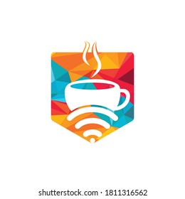 Coffee cup with WiFi vector icon logo. Creative logo design template for cafe or restaurant.