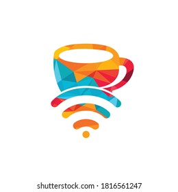 Coffee cup with WiFi vector icon logo. Creative logo design template for cafe or restaurant.	
