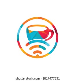 Kaffeetasse mit WiFi Vektorsymbol. Kreative Logo-Design-Vorlage für Café oder Restaurant.	