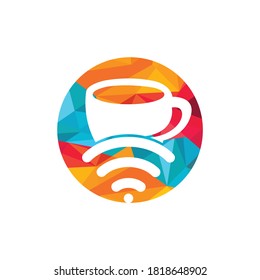 Coffee cup with WiFi vector icon logo. Creative logo design template for cafe or restaurant.	