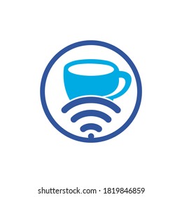 Coffee cup with WiFi vector icon logo. Creative logo design template for cafe or restaurant.	